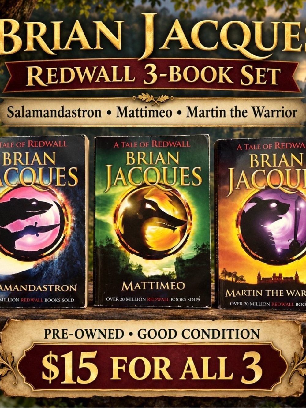 Redwall 3-Book Set - Green/Gold/Black Covers by Brian Jacques